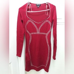 Say What Medium Red V Neck long sleeve studded dress women.